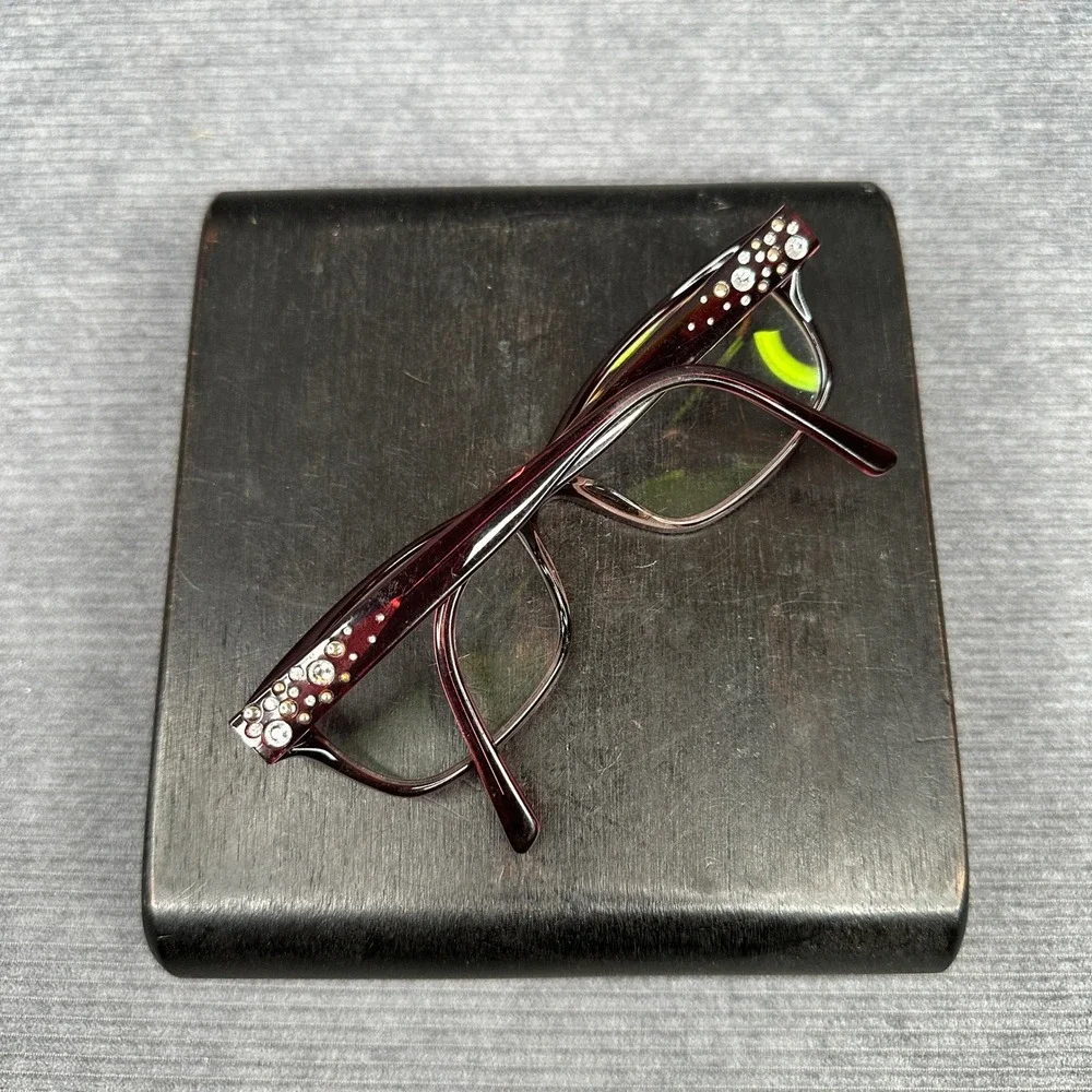 Bebe Promising Berry Purple Rhinestone Rectangular Eyeglasses Frames 512 135